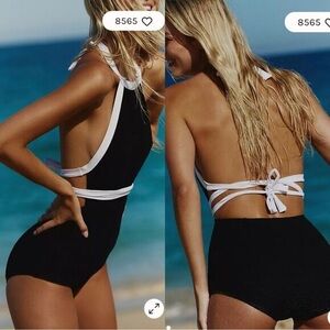 New free people free-est Heidi Surf One-Piece black white